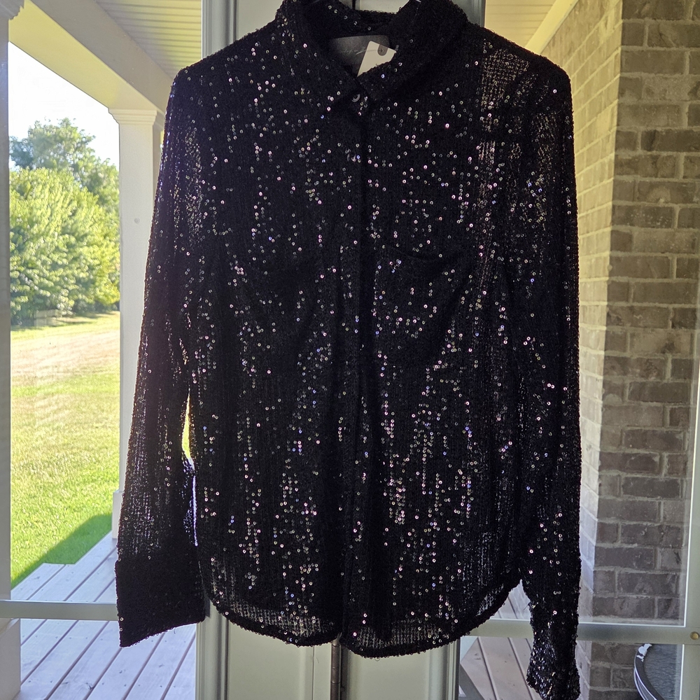 Sunday In Brooklyn Anthropologie Stunning Sequin Black Women's Top Medium NWT